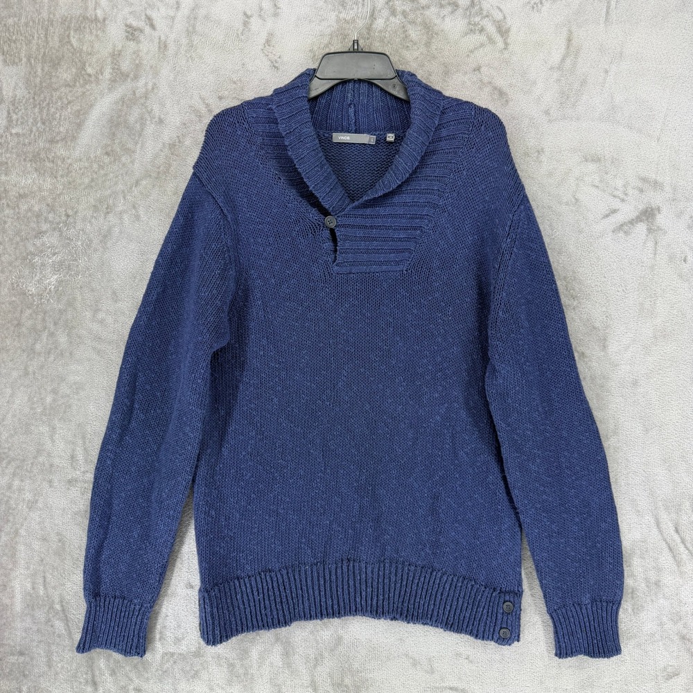 Vince Mens Navy Blue Cotton Linen Shawl Collar‎ Button Sweater Large RN106730
